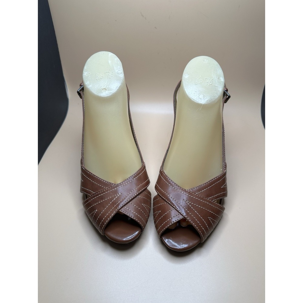 Naturalizer Beige Tan Slingback Peep Toe Shoes Pumps‎ Heels Sz 8.5 Worn 1x